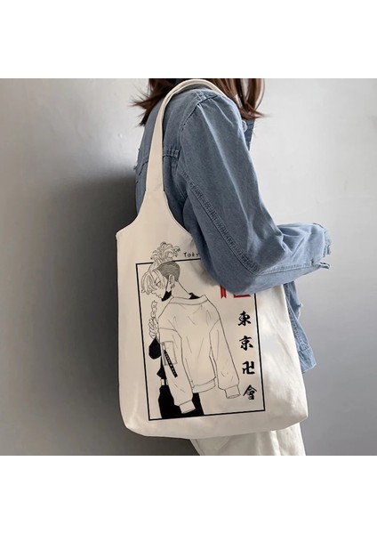 Gümüş Tarzı Harajuku Tokyo Avenger Shoulder Bag Canvas Bag Harajuku Shopper Bag Fashion Casual Summer Shoulder Bags Tote Shopper Bag (Yurt Dışından) modelleri