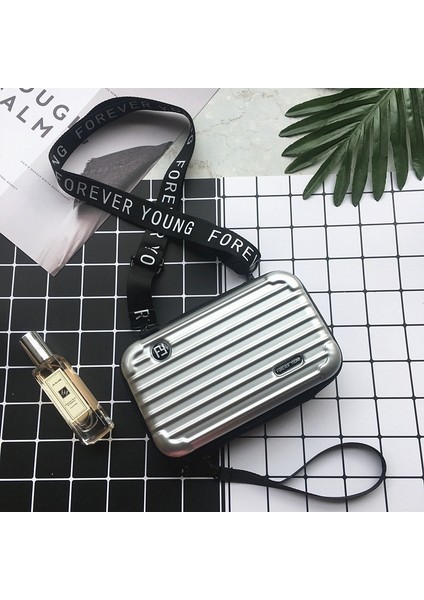 Gümüş-Çizgi Stili Wome Için Lüks El Çantaları Yeni Bavul Şekli Tote Kadınlar Ünlü Debriyaj Çanta Mini Kutu Çanta Moda Mini Bagaj Çantası (Yurt Dışından)