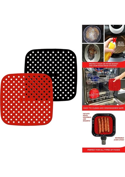 2'li Paket Yeniden Kullanılabilir Hava Fritözü Gömlekleri, Kare, Yapışmaz Silikonlu Hava Fritözü Sepet Paspasları, Hava Fritözü Aksesuarları (Yurt Dışından)