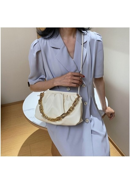 Mavi Stil New Thick Chain Shoulder Bags For Women Pu Leather Pleated Cloud Bag Simple Crossbody Bag Casual Ladies Bag Designer (Yurt Dışından) modelleri
