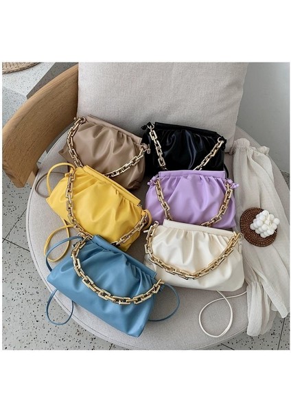 Mavi Stil New Thick Chain Shoulder Bags For Women Pu Leather Pleated Cloud Bag Simple Crossbody Bag Casual Ladies Bag Designer (Yurt Dışından) fırsatları