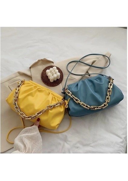 Mavi Stil New Thick Chain Shoulder Bags For Women Pu Leather Pleated Cloud Bag Simple Crossbody Bag Casual Ladies Bag Designer (Yurt Dışından) indirimleri