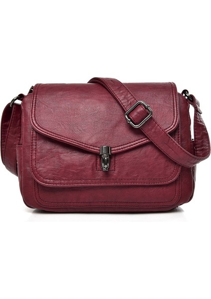 Retro Burgundy Style Women Fashion High Leather Handbag Purses Female Retro Shoulder Crossbody Messenger Bag Luxury Designer Sac For Ladies (Yurt Dışından)