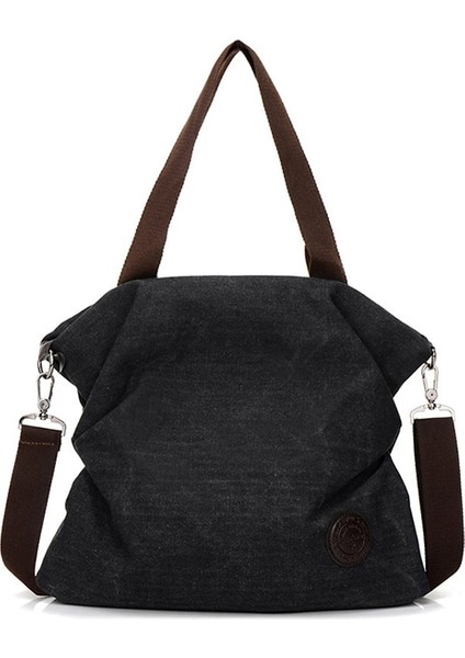 Siyah Stil 38X16X32CM Yogodlns Kadın Kadife Kanvas Tote Bayanlar Rahat Omuz Çantası Katlanabilir Yeniden Kullanılabilir Alışveriş Çantaları Plaj Çantası Kadın Pamuklu Bez Çanta (Yurt Dışından)