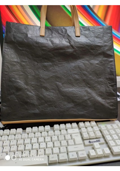 Siyah Stil Kadınlar Son Moda Çanta Bayan Omuz Çantası Kraft Kağıt Tote Messenger Çanta Yıkanabilir Yırtılmaya Dayanıklı Çevre Dostu (Yurt Dışından)