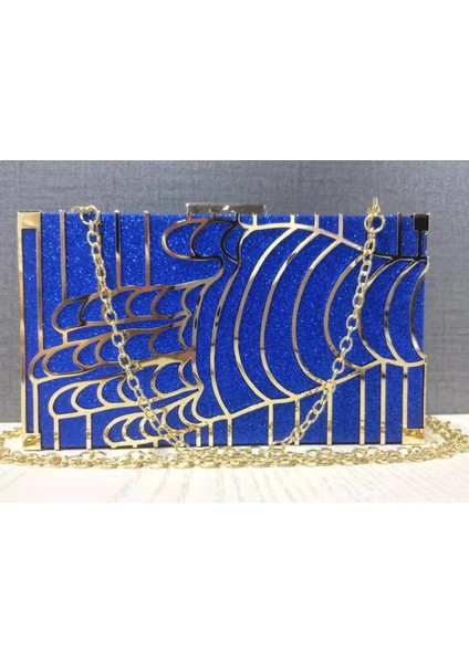 Lacivert Tarzı 19X4X11CM Lüks Akşam Çanta Kadın Parti Ziyafet Glitter Çanta Altın Düğün Kavramalar Parti Çanta Balo Blingbling Zincir Omuz Çantası Mujer Sac (Yurt Dışından)