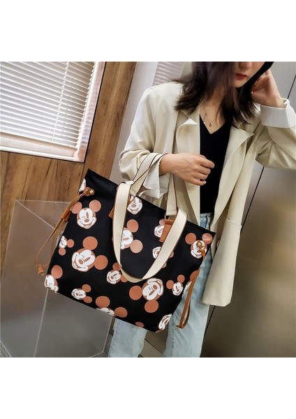 P1 Stili Kadınlar Büyük Kapasiteli Canva Çanta Yaz Rahat Tote Çanta Kadın Bir Omuz Çantası Taşınabilir Alışveriş Çantası Kız Karikatür Mickey Tote (Yurt Dışından) modelleri