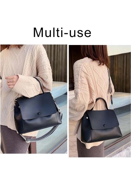 Siyah Stil 29.5X23X12CM Fashion Simply Pu Leather Crossbody Bag For Wome Winter Solid Color Shoulder Messenger Bag Lady Chain Travel Small Handbag (Yurt Dışından) modelleri