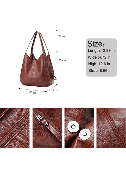 Siyah Stil 33X12X32 cm Women Vintage Shoulder Bag Female Pu Leather Womens Bag Designer Luxury Totes Fashion Top-Handle Bag Travel Bag For Ladies (Yurt Dışından) indirimleri
