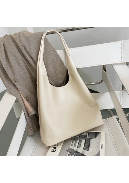 Bej Tarzı Yüksek Li Yumuşak Deri Omuz Çantası Kadın Kış Yeni Çanta Rahat Bayan Tote Çanta Moda Hobo Çanta Alışveriş Kız Kolu Çanta (Yurt Dışından)