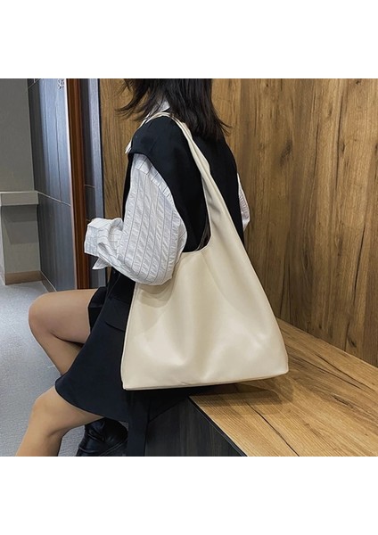 Bej Tarzı Yüksek Li Yumuşak Deri Omuz Çantası Kadın Kış Yeni Çanta Rahat Bayan Tote Çanta Moda Hobo Çanta Alışveriş Kız Kolu Çanta (Yurt Dışından)