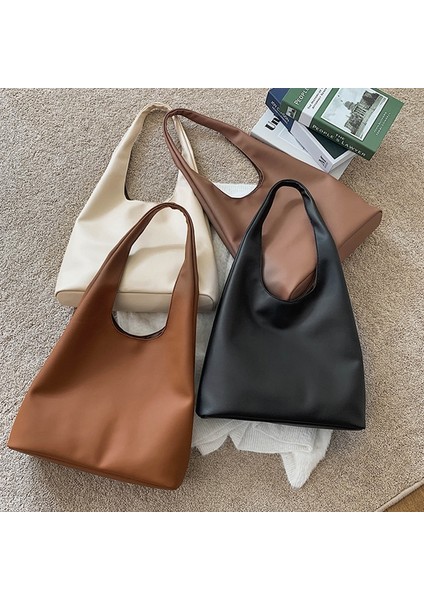 Bej Tarzı Yüksek Li Yumuşak Deri Omuz Çantası Kadın Kış Yeni Çanta Rahat Bayan Tote Çanta Moda Hobo Çanta Alışveriş Kız Kolu Çanta (Yurt Dışından)