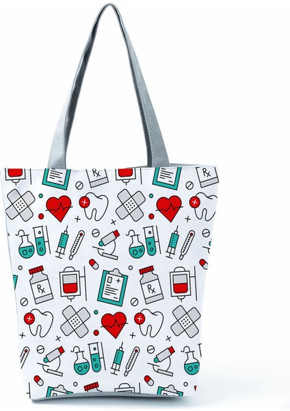 HL1517 Hemşire Stili Hemşire Kalp Dişleri Baskılı Özelleştirilmiş Eko Alışverişçi Kadın Çanta Günlük Seyahat Çantaları Omuz Çantası Polyester Bez Çantalar Estetik (Yurt Dışından) modelleri