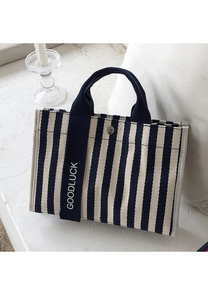 Lacivert Tarzı Moda Çizgili Kadın Omuz Çantası Kore Tarzı Kanvas Sling Çanta Küçük Kare Crossbody Çanta Anne Basit Seyahat Çantaları (Yurt Dışından) fiyatları
