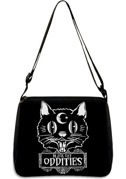 YXBWITHC09CW Stili 25CMX30CM Sevimli Siyah Kedi Cadı Messenger Çanta Kadın Çanta Tuval Koltukaltı Omuz Çantaları Büyücülük Kafatası Kız Gotik Crossbody Çanta Hediye (Yurt Dışından)