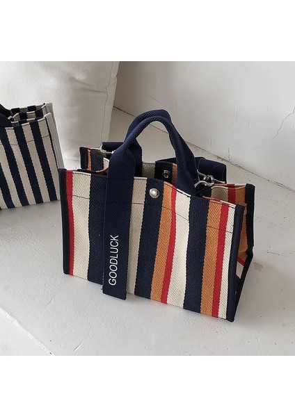 Lacivert Tarzı Moda Çizgili Kadın Omuz Çantası Kore Tarzı Kanvas Sling Çanta Küçük Kare Crossbody Çanta Anne Basit Seyahat Çantaları (Yurt Dışından) indirimleri