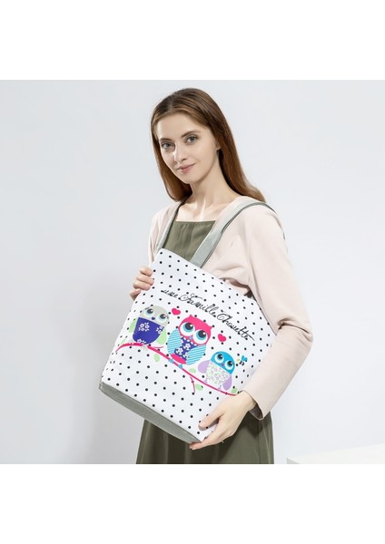 1534D Tarzı Çiçek ve Baykuş Baskılı Kadın Günlük Tote Bayan Günlük Kullanım Bayan Alışveriş Çantası Bayan Tek Omuz Çanta Basit Plaj Çantası (Yurt Dışından) fiyatları