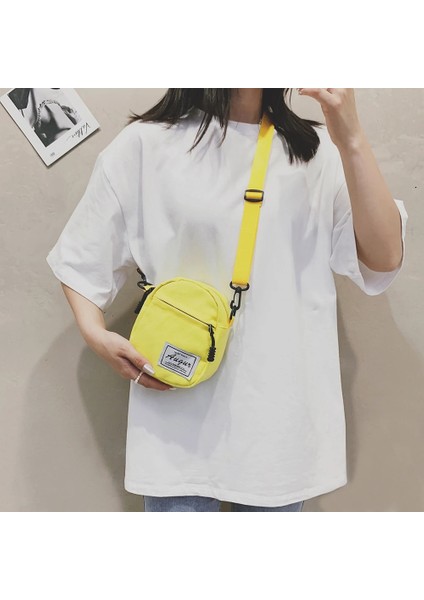 Sarı Stil Mini Female Bag Canvas Cheap Women's Bag Trend Kawaii Shopper Phone Purses Cartoon Contrast Color Crossbody Bag Free Ship (Yurt Dışından)