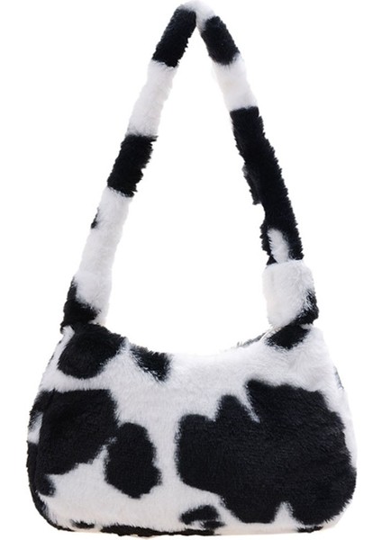 Inek Desen Stili Moda Kadın Inek Baskı Kalıp Çantaları Kadın Kış Peluş Koltukaltı Çantaları Leopar Zebra Desen Kabarık Bez Çantalar Küçük Çantalar (Yurt Dışından)