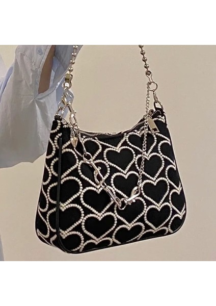Siyah Stil 25X18X6 cm Xiuya Moda Çanta Kalp Şekli Işlemeli Kız Sonbahar Kış Omuz Çantası Kadın Lolita Gotik Tote Kanvas Çanta (Yurt Dışından) fiyatları