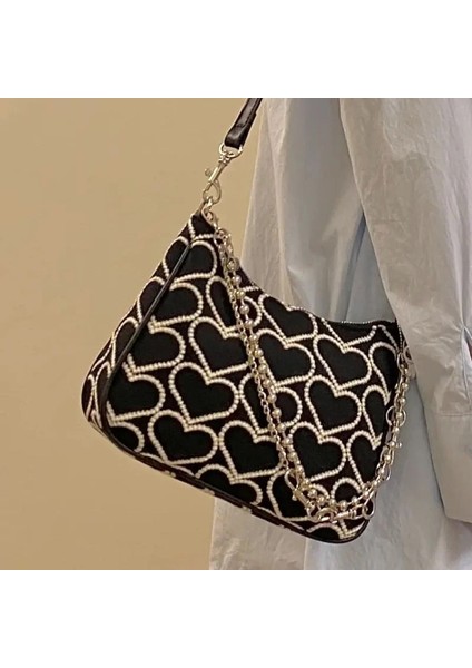 Siyah Stil 25X18X6 cm Xiuya Moda Çanta Kalp Şekli Işlemeli Kız Sonbahar Kış Omuz Çantası Kadın Lolita Gotik Tote Kanvas Çanta (Yurt Dışından) fırsatları