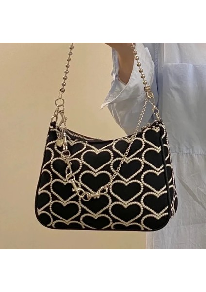 Siyah Stil 25X18X6 cm Xiuya Moda Çanta Kalp Şekli Işlemeli Kız Sonbahar Kış Omuz Çantası Kadın Lolita Gotik Tote Kanvas Çanta (Yurt Dışından) indirimleri