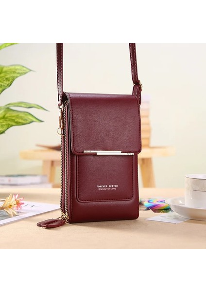 Kırmızı Şarap Tarzı 11X5X19CM Buylor Dokunmatik Ekran Cep Telefonu Omuz Çantaları Kadınlar Için Mini Kart Sahibinin Cüzdan Bozuk Para Cüzdanı Yumuşak Deri Crossbody Kadın Çanta (Yurt Dışından)