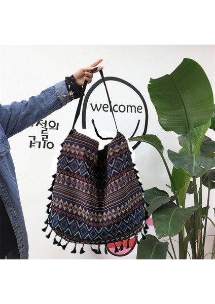 Mavi Şerit Stili Yeni Vintage Bohemian Fringe Omuz Çantası Kadın Püskül Boho Hippi Çingene Saçaklı Kadın Çantaları Açık Çantalar (Yurt Dışından) fırsatları