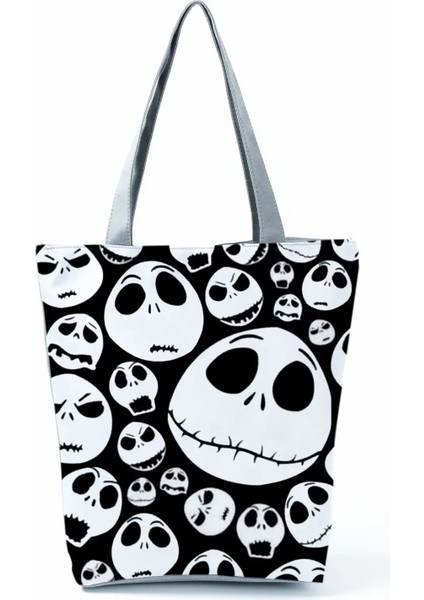 HL2832 Kafatası Çanta Tarzı Noel Tote Çanta Öncesi Kabus Havalı Cadılar Bayramı Kafatası Jack Baskı Eko Çanta Moda Seyahat Çantası Kadın Eğlence Alışveriş Çantası (Yurt Dışından)