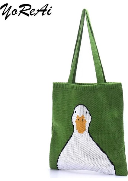 Sarı Dinozor Tarzı Yoreai Kadınlar Örgü Omuz Çantaları Sevimli Ördek Bayanlar Karikatürler Çanta Rahat Tote Edebi Bookbag Yün Kızlar Için Alışveriş Çantası (Yurt Dışından) fiyatları