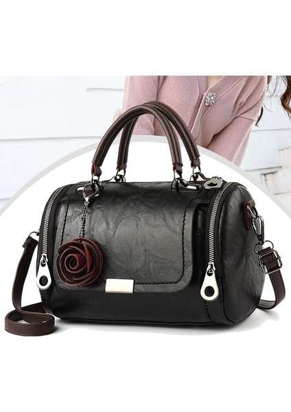 B Siyah Stil Women's Handbag Vintage Belt Bear Big Tote Female Shoulder Bag Messenger Casual Bag Luxury Leather Crossbody Bags Ladies (Yurt Dışından)