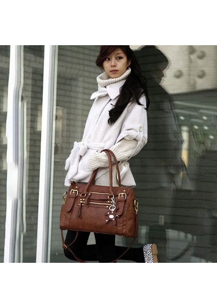B Siyah Stil Women's Handbag Vintage Belt Bear Big Tote Female Shoulder Bag Messenger Casual Bag Luxury Leather Crossbody Bags Ladies (Yurt Dışından) modelleri