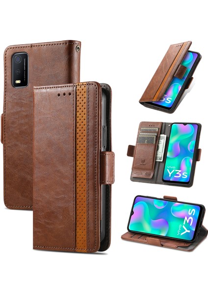 Vivo Y3S 2021 Cüzdan Kılıfı, Kart Tutuculu Pu Deri Flip Kılıf Rfıd Engelleme Kickstand Telefon Kapağı (Yurt Dışından)