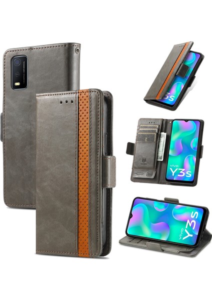 Vivo Y3S 2021 Cüzdan Kılıfı, Kart Tutuculu Pu Deri Flip Kılıf Rfıd Engelleme Kickstand Telefon Kapağı (Yurt Dışından)