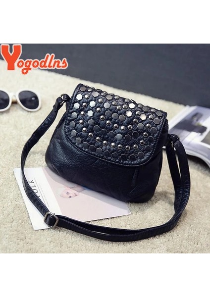 Siyah Stil 25X2X20CM Yogodlns Fashion Black Enveljavascope Women Clutch Rivet Girls Leather Party Purse Small Shoulder Handbag Evening Messenger Bags (Yurt Dışından) modelleri