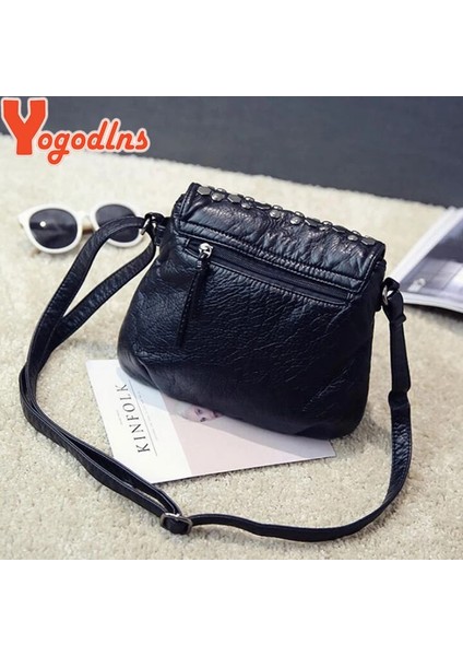 Siyah Stil 25X2X20CM Yogodlns Fashion Black Enveljavascope Women Clutch Rivet Girls Leather Party Purse Small Shoulder Handbag Evening Messenger Bags (Yurt Dışından) fırsatları