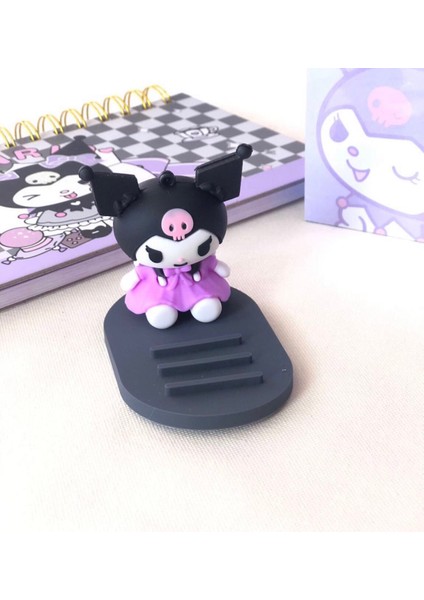 Sanrio Kuromi Cinnamoroll Köstebek Kawai Kore Japon Anime Figür Cep Telefon Tutucu Stand E