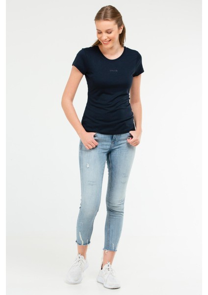 Lacivert Slim Fit Düz Modal O Yaka Kısa Kol Kadın Tişört - SF0601 indirimleri