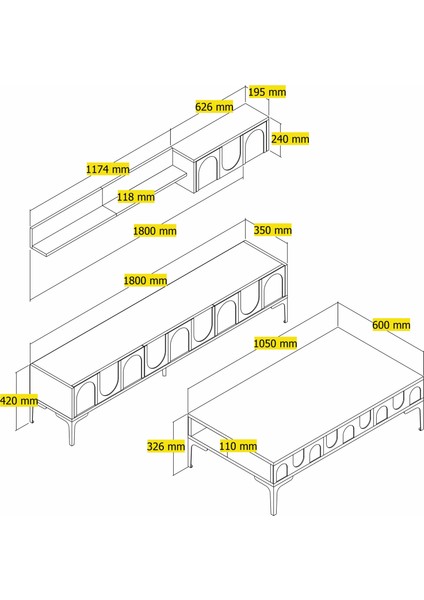 Variant Lyon Tv Ünitesi ve Orta Sehpa Takımı - Beyaz / Siyah fırsatları