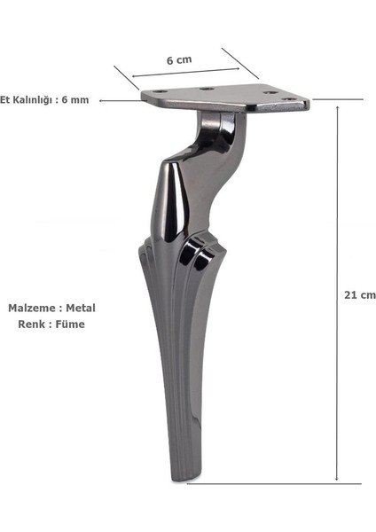 Zeus Lüx Metal Ayak 21 cm Füme Mobilya Koltuk Ayağı fiyatları