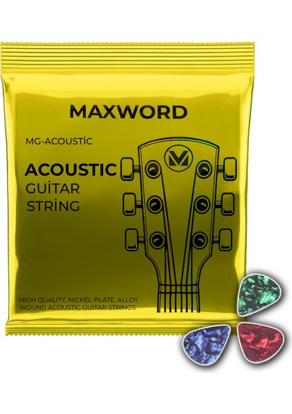 Maxword Gt-Acoustic Kaliteli Akustik Gitar Teli 1 Takım Set + Pena