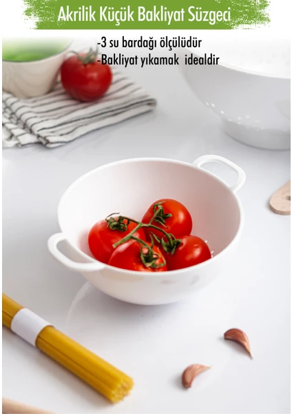 EW's Kitchenware Akrilik Beyaz Mini Pirinç Süzgeçi & Bakliyat Süzgeçi (3 Su Bardağı Ölçülü)