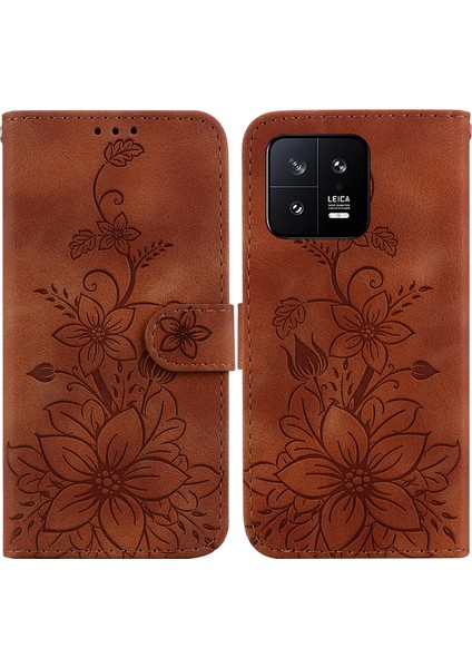 Xiaomi 13 5g Kabartmalı Lily Cüzdan Kılıfı ile Uyumlu, Kart Tutuculu Pu Deri Kapaklı (Yurt Dışından)