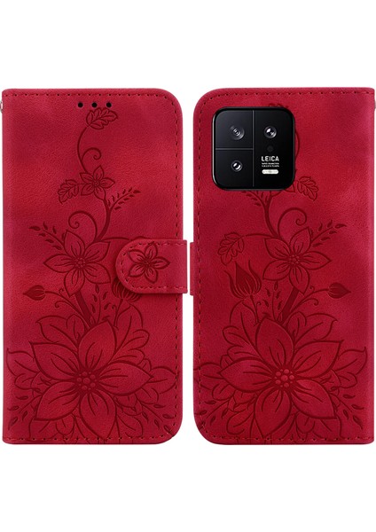 Xiaomi 13 5g Kabartmalı Lily Cüzdan Kılıfı ile Uyumlu, Kart Tutuculu Pu Deri Kapaklı (Yurt Dışından)