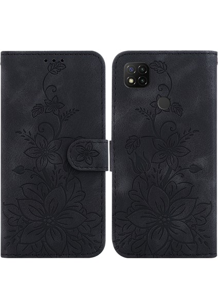 Xiaomi Redmi 9c Kabartmalı Lily Cüzdan Kılıfı ile Uyumlu, Kart Tutuculu Pu Deri Kapaklı (Yurt Dışından)