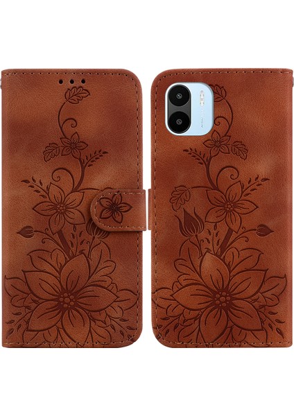 Xiaomi Redmi A1 Kabartmalı Lily Cüzdan Kılıfı ile Uyumlu, Kart Tutuculu Pu Deri Kapaklı (Yurt Dışından)