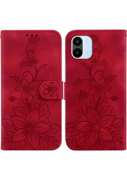 Xiaomi Redmi A1 Kabartmalı Lily Cüzdan Kılıfı ile Uyumlu, Kart Tutuculu Pu Deri Kapaklı (Yurt Dışından)