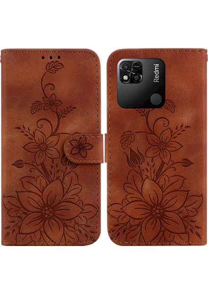 Xiaomi Redmi 10A Kabartmalı Lily Cüzdan Kılıfı ile Uyumlu, Kart Tutuculu Pu Deri Kapaklı (Yurt Dışından)