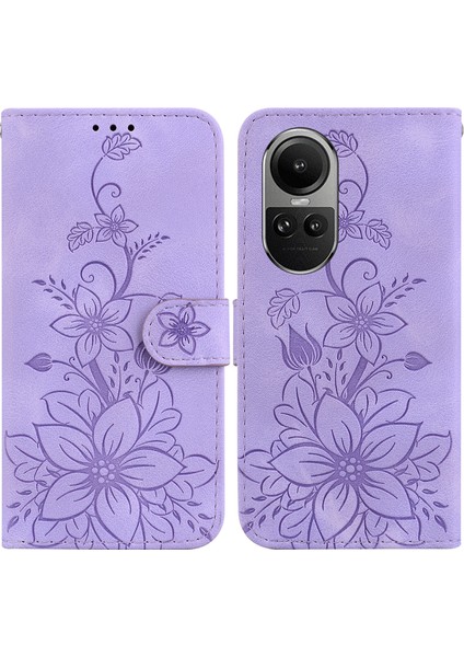 Oppo Reno 10 Pro 5g Kabartmalı Lily Cüzdan Kılıfı ile Uyumlu, Kart Tutuculu Pu Deri Kapaklı (Yurt Dışından)