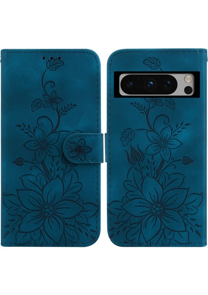 Google Pixel 8 Pro Kabartmalı Lily Cüzdan Kılıfı ile Uyumlu, Kart Tutuculu Pu Deri Kapaklı (Yurt Dışından)